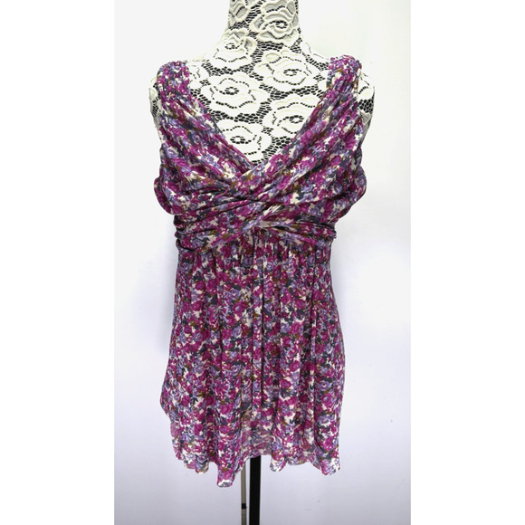 Express Womens‎ Large Purple Floral Babydoll Sheer Floral Boho Y2K Dainty V Neck - Picture 1 of 8